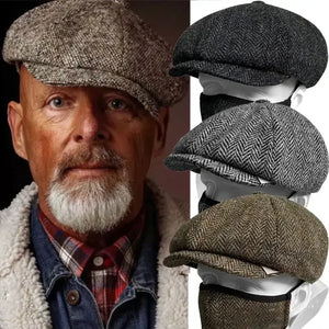 Retro Tweed Newsboy Hat Men Beret Gatsby Beret Hats Street Caps Peaked Octagonal with Brim Caps Winter Spring Hip Hop Beret