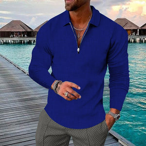 Color 3D Print Polo Zipper Long Sleeve Shirt for Men Button Down Fashion Shirt