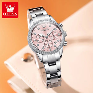 OLEVS Luxury Original Watch for Women Stainless Steel Strap Luminous Waterproof Auto Date Diamond Ladies Gift Quartz Wrist Watch