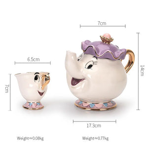 Disney Teapot Cartoon Beauty And The Beast Coffee Pots Mug Mrs Potts Chip Cup Tea Cup Pots One Tea Sets Droshipping Cute Gifts