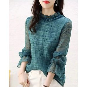 Elegant Ruffles Spliced Loose Polka Dot Blouse Women's Clothing 2023 Summer New Casual Pullovers Office Lady Flare Sleeve Shirt