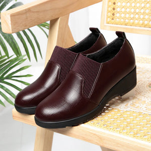 2024 Spring Fashion Comfortable Deep Mouth Soft Leather Loafers Women Platform Wedges Anti-slip Office Mom Work Shoes