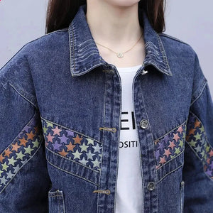 Women Denim Jacket Nice Spring Autumn New Korean Female Cowboy Coat Female Printing Tops Ladies Denim Jackets 5XL C178