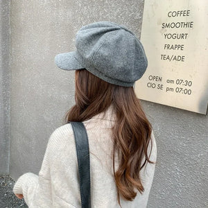 Women‘s Winter Vintage Berets Caps French Artist Warm Felt Hats Beret Female Solid Octagonal Hats 2023 Autumn Girl Newsboy Cap