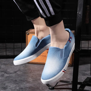 Denim Men's Canvas Shoes Slip-On Sneakers Male Flats Breathable Loafers for Men 2024 Summer Trainers Light Black Shoes Footwear