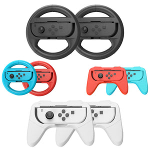 8 in 1 Siwthc Oled Accessories Kit 2 Racing Steering Wheel 2 Handle Grips 4 Analog Caps for Nintendo Switch Joycon Tennis Racket