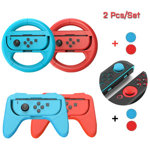 8 in 1 Siwthc Oled Accessories Kit 2 Racing Steering Wheel 2 Handle Grips 4 Analog Caps for Nintendo Switch Joycon Tennis Racket