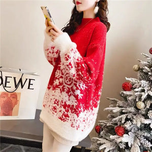 2022 Female Winter Korean Round Neck Pullovers Long Sleeve Sweater Casual Fashion Knitting Christmas Popularity Comfortable Tops