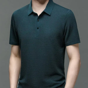 Upto 6XL Summer New Men's Lop-up Hollow Short-sleeved Polo Shirt Ice Silk