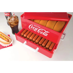 Extra Large Diner-Style Coca-Cola Hot Dog Steamer and Bun Warmer, Red & Popcorn Maker, 12 Cups Hot Air Popcorn Machine