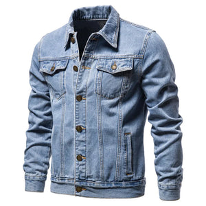 Spring Men Solid Lapel Denim Jackets