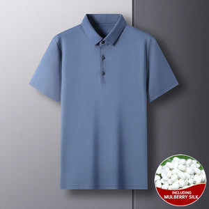 Top Grade 4.7% Mulberry Silk New Summer Brand Luxury Brand Polo Men Shirt Short Sleeve Plain Casual Tops Fashions Men Clothes