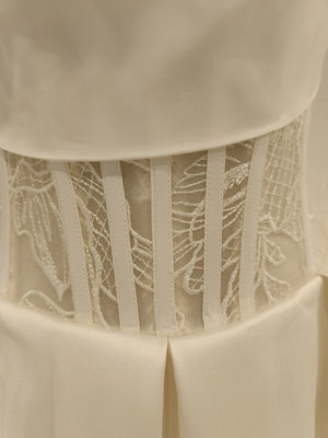 A Line Flowers Mikado Bone Lace Wedding Dress