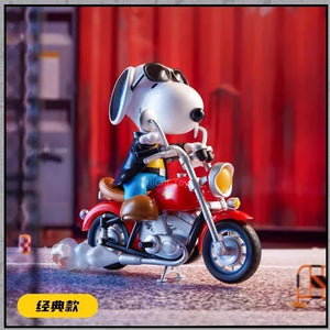 Original Snoopy And Motorcycle Themed Blind Box Cute Snoopy Anime Figures Mystery Box Kawaii Desktop Decor Collection Toys Gift