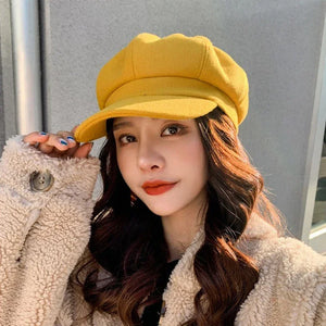 Women‘s Winter Vintage Berets Caps French Artist Warm Felt Hats Beret Female Solid Octagonal Hats 2023 Autumn Girl Newsboy Cap