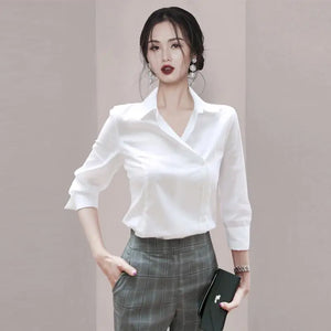 OL White Shirts Women Slim Spring Long Sleeve Ladies Tops Clothing All-match Summer Pure Casual Basic  Elegant Hot Sales Korean