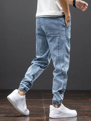 Spring Summer Black Blue Cargo Jeans Men