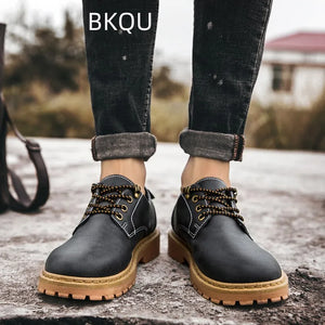 Men Leather Shoes Outdoor Wear-Resistant Flat Heel Walking Elastic Platform Casual Trendy All-match Spring and Autumn Main Push