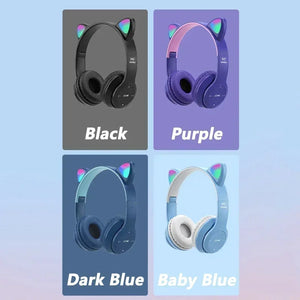 Hot P47M Wireless Headphone Flash Light Cute Cat Ears Fone with Mic Control LED Stereo Music Helmet Phone Bluetooth Headset Gift