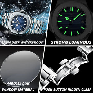 2023 New POEDAGAR Luxury Watch Business Waterproof Male Clock Luminous Date Stainless Steel Square Quartz Men Watch reloj hombre