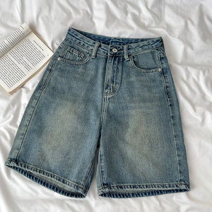 Retro Denim Shorts Women Summer High Waist Loose Wide Leg Straight Short Pants Versatile Casual Half Pants Female Streetwear