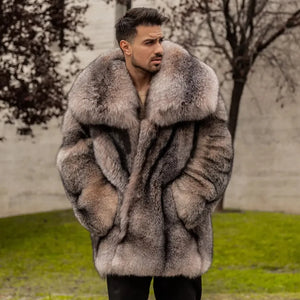 Natural Fox Fur Jacket Men Real Fur Coat Lapel Luxury Warm Winter Fur Coat Long Full Skin High Quality Fashion Clothes