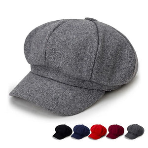 Woolen solid color beret fashion outdoor cotton hat autumn and winter windproof hats men's and women's universal caps