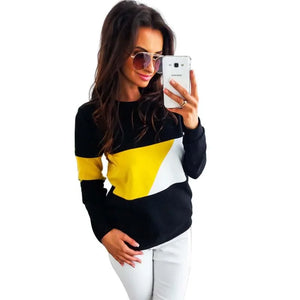 Spring Hot Selling European and American Autumn Casual Hoodie Round Neck Long Sleeved Color Blocking Hoodie