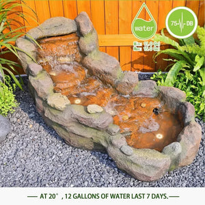 Garden outdoor fountain, floor standing layered rock outdoor fountain with LED lights and pump, used in gardens and backyards