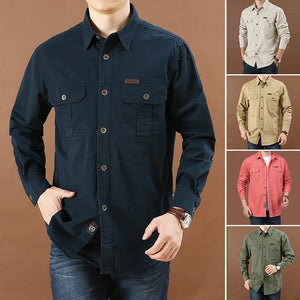 2023 Spring Autumn Denim Men Shirts Long Sleeve 100% Cotton  Outdoor Sports Army Military Casual Shirts Hiking Camping Clothing