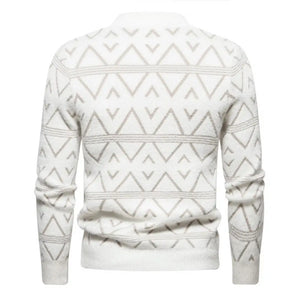 Men Autumn Winter Knitting Sweater O-neck Long Sleeve Geometric Pattern Pullover Tops Soft Thick Warm Knitwear