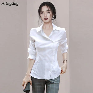 OL White Shirts Women Slim Spring Long Sleeve Ladies Tops Clothing All-match Summer Pure Casual Basic  Elegant Hot Sales Korean