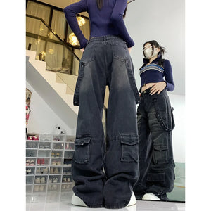 Black Women's Jeans High Waist Hip Hop Straight Fashion Pants Streetwear Harajuku Y2K Style 2024 Female Wide Leg Denim Trouser