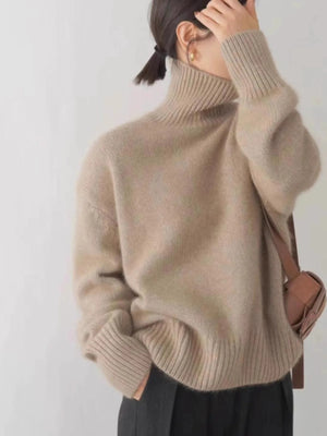 2024 Autumn and Winter New Thick Cashmere Sweater Women High Neck Pullover Sweater Warm Loose Knitted Base Sweater Jacket Tops