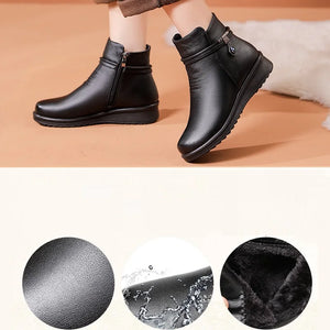 Autumn  Winter Fashion Boots Women Leather Ankle Warm Boots women's casual ankle boots mother flat warm non-slip cotton shoes