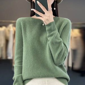 Women 100% Pure Merino Wool Knitted Sweater Autumn Winter Fashion O-Neck Pullover Seamless Jumper Tops Cashmere Warm Clothes