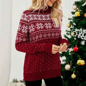 Women Autumn Winter Vintage Turtleneck Snowflake Christmas Knitted Sweater Female Casual Long Sleeve Thick Pullover Tops Jumpers