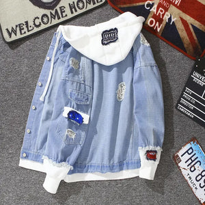 2022 New Spring Autumn Hooded Denim Jacket Women Hip Hop Jeans Coat Female Jean Jacket Casual Bomber Streetwea Jacket Outerwear