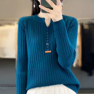 Women's Sweater Autumn/Winter New Solid Color Knitwear V-Neck Pullover Ladies Clothes Fashion Blouse Korean Style Loose Tops