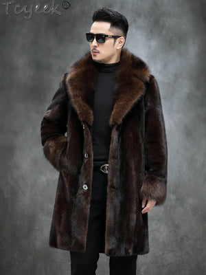 Tcyeek Winter High Quality Real Fur Jacket Men Clothes Fashion Mid-long Natural Whole Mink Fur Coat Male Chaquetas Hombre Luxury