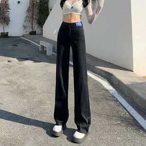 Summer Lyocell Jeans Women Blue Black High Waisted  Straight Wide Leg Denim Y2k Pants Streetwear Loose Casual Female Clothing