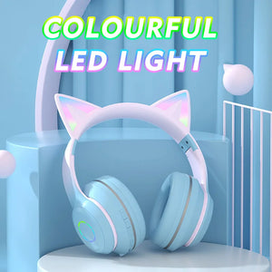 Cute Cat Ears LED Flash Light Headphones Wireless Bluetooth Earphone with HD Mic Hifi Stereo Music Gamer Headsets gifts for kids