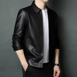 Leather Genuine Clothes Men's Stand Collar Luxury Jacket Autumn and Winter plus Velvet Warm Leisure Simple Coat