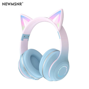 Cute Cat Ears LED Flash Light Headphones Wireless Bluetooth Earphone with HD Mic Hifi Stereo Music Gamer Headsets gifts for kids