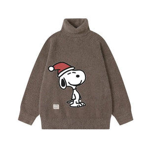 2023 Snoopy Winter Japanese Retro Turtleneck Casual Sweater Coat Couple Hundred Matching Pullover Knit Sweater Anime Plush Tops