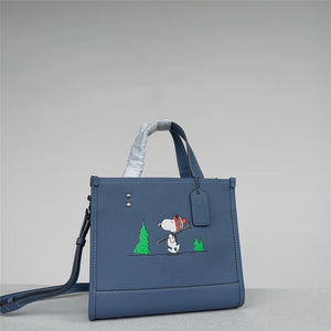 Snoopy Cartoon Genuine Leather Tot Bag Print Single Shoulder Crossbody Shopping Bag Kawaii Anime Plush Toy Girl Birthday Gift