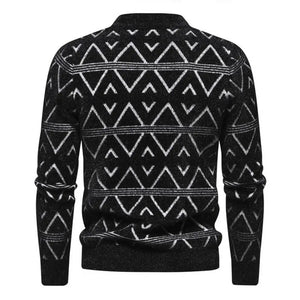 Men Autumn Winter Knitting Sweater O-neck Long Sleeve Geometric Pattern Pullover Tops Soft Thick Warm Knitwear