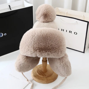 Fashion Lei Feng Hat For Women Autumn And Winter Trapper Earflap Ski Cap Female Thick Warm Beanie Hat Fur Pompom Russain Hat