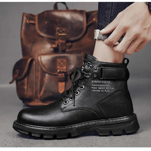 2024 New Leather Shoes Men's Shoes Martin Boots Men's Four Seasons Anti Slip Outdoor Sports Casual High Top