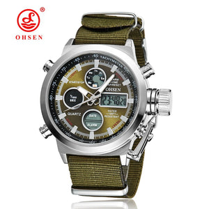 Outdoor Sport Watch Men Dual Time Waterproof Military Wristwatch Army Green Tactical Digital Quartz Watches Clocks reloj hombre